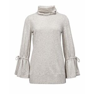 Express One Eleven Womens Small Petite Oatmeal Turtleneck Bell Sleeve Tunic Top